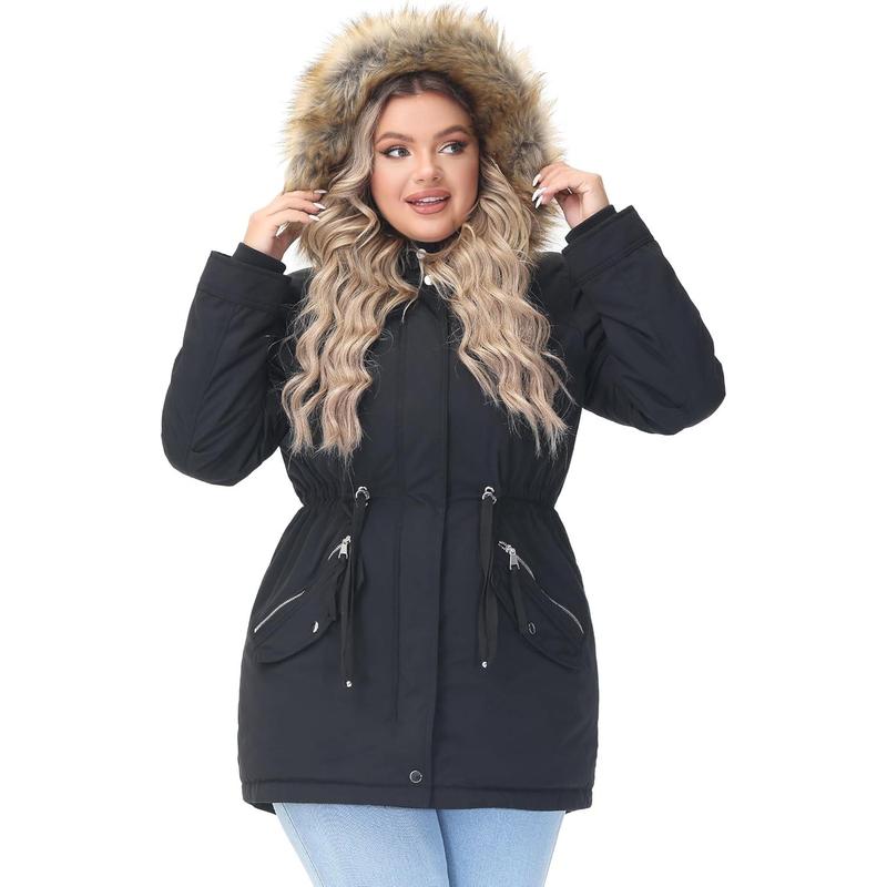 TikTok Shop Women s Winter Coats Fleece Lined Parka Jacket Hooded Long Winter Warm Parka Coat with Pockets