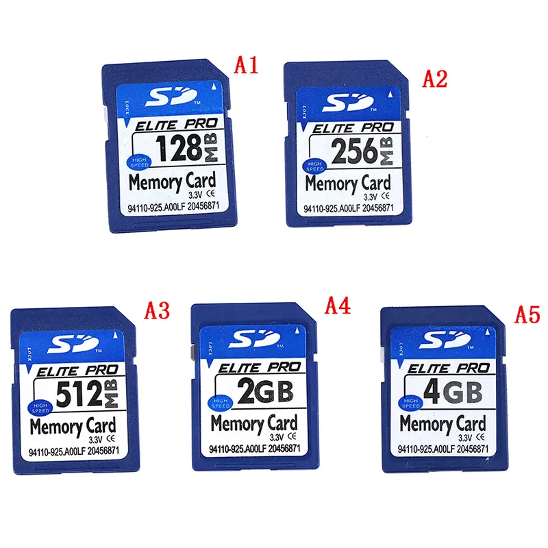 Thẻ nhớ tiêu chuẩn SD, có 128MB, 256MB, 512MB và 2GB, bộ nhớ kỹ thuật số an toàn 0