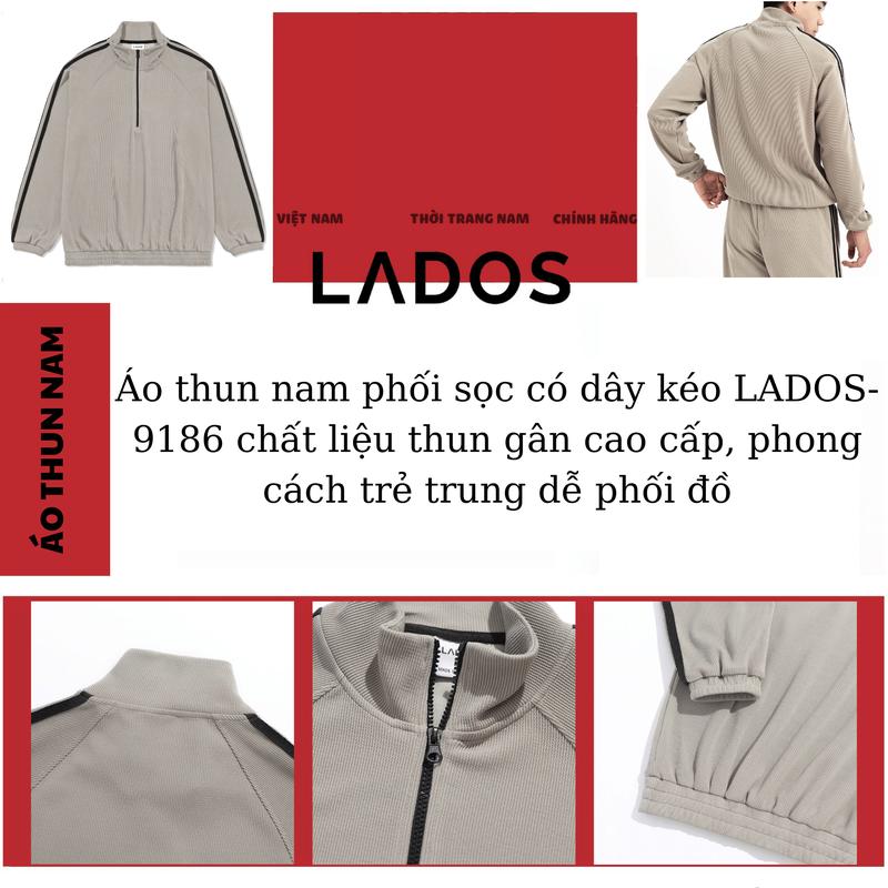Product Introduction of Áo thun nam phối sọc có dây kéo LADOS-9186 chất liệu thun gân sóng cao cấp, phong cách trẻ trung dễ phối đồ 7