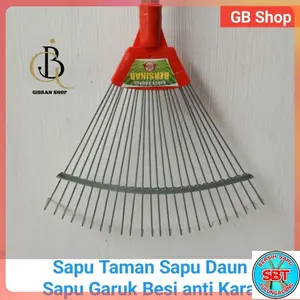 Sapu garuk murah, sapu taman sapu daun sapu rumput bahan besi anti karat gagang kayu