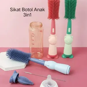 Sikat Botol Silikon Penyikat Pembersih Penyuci Botol Susu Bayi Dapat Memutar 360 Derajat Bersih Dot Baby Set 3 in 1 Bottle Nipple Straw Silicone Brush Multifungsi BPA FREE