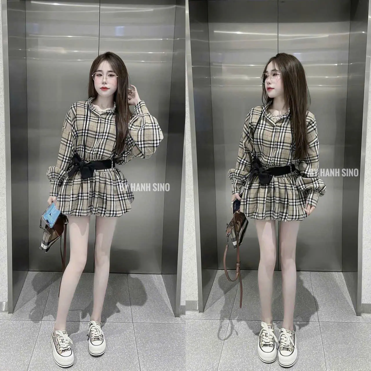 Sét bộ nữ áo tay dài sang chảnh họa tiết phối Đai mix quần bí tôn dáng trẻ trung quý phái Top Women