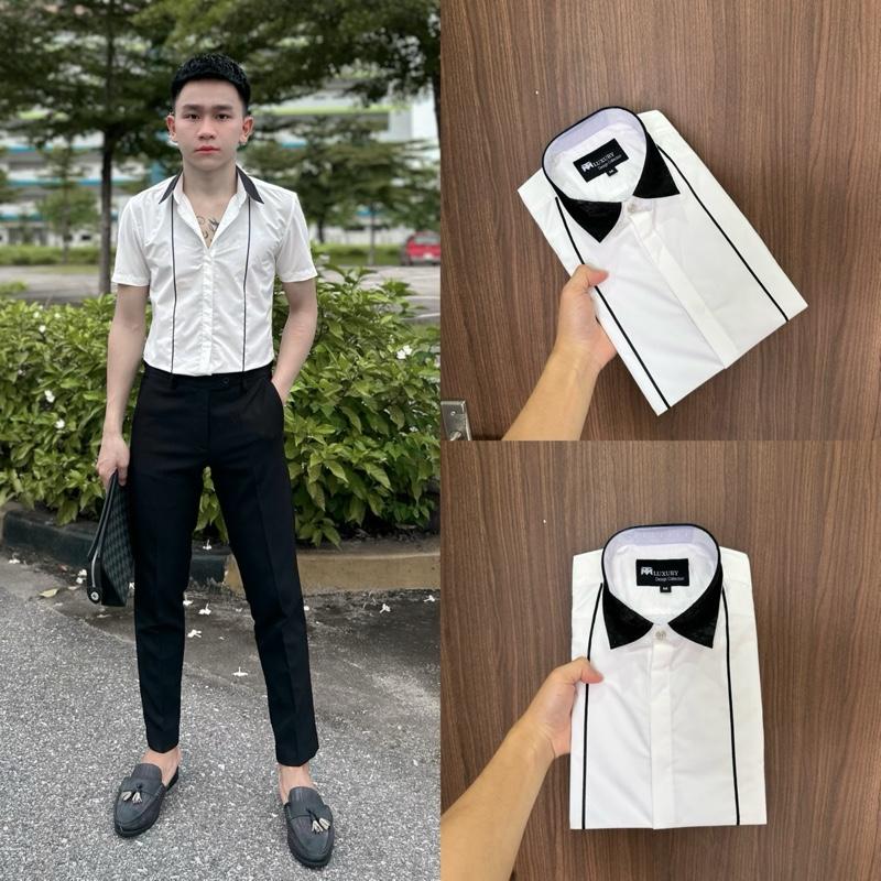 ÁO SƠ MI NGĂN TAY HOA VĂN KIM TUYẾN CỔ CHẤT NẾN CHO NAM, THẤM HÚT NHẸ LUXURY