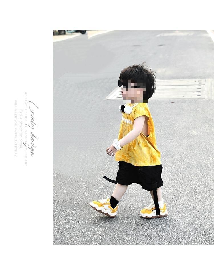 Product Introduction of Children's Clothing 2025 Summer New Korean Style Kids Baby Yellow Tie-Dye Cotton Sleeveless Top and Pants Stylish Two-Piece Set 6