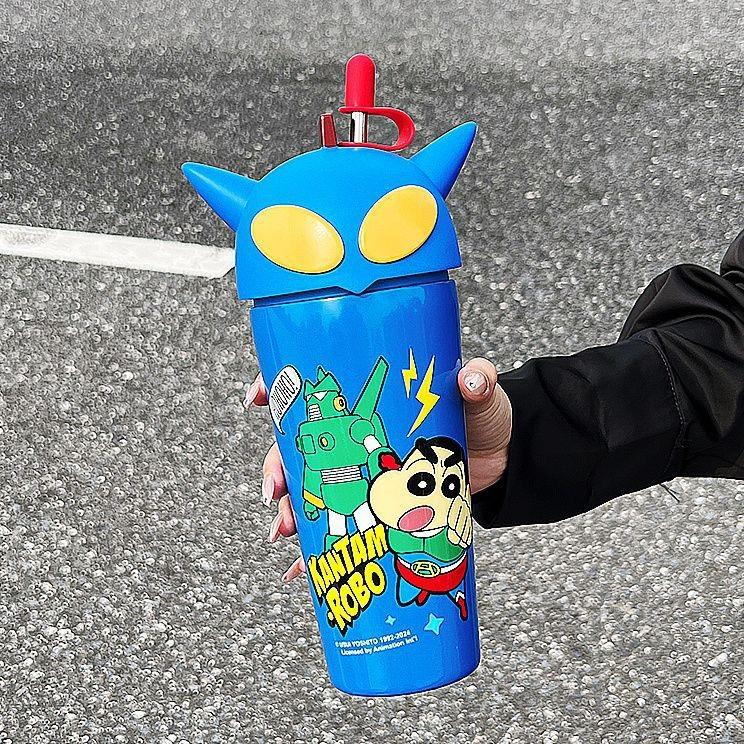 Bình Nước, Bút Chì Màu Shin Chan, Đầu To, Bình Giữ Nhiệt Ngớ Ngẩn, Dung Tích Lớn 600ml, Có Ống Hút, Cốc Quà Tặng 4