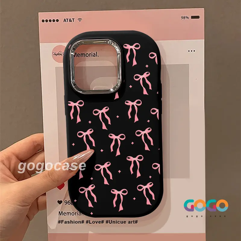 Case untuk iPhone11 pro max plus 15 14 Plus XR 13 12 PRO 7 6 8 7+ 6+ 8+ Xs Max Cangkang lunak silikon pola busur kecil berwarna merah muda manis 08635 3