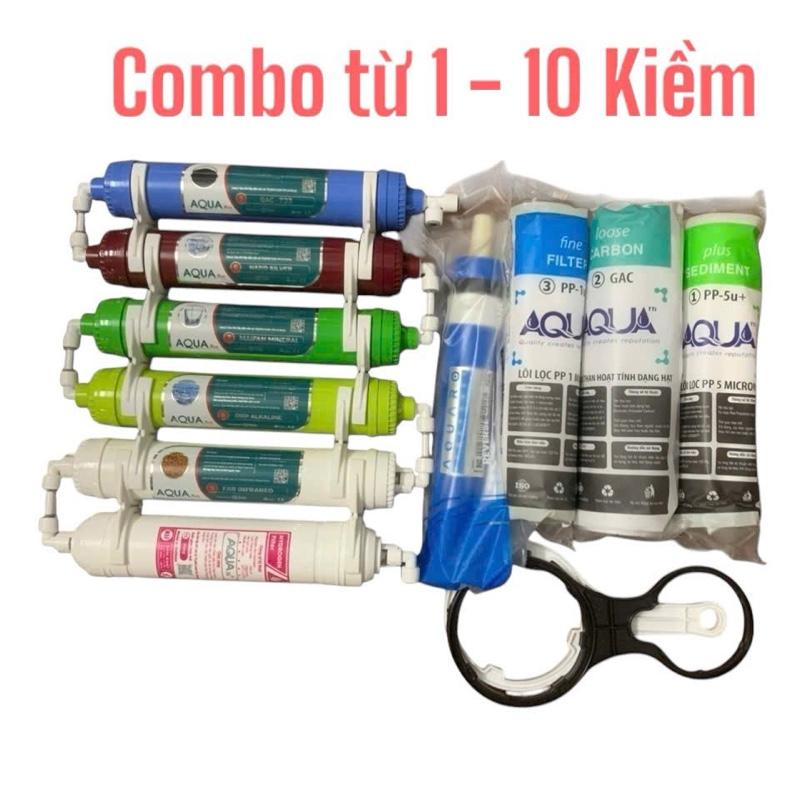 Bộ Lõi Lọc Nước từ 1 - 10 tạo kiềm Của Aqua Lắp Cho Các Loại Máy Lọc Ro tặng kèm tay vặn cốc màng RO