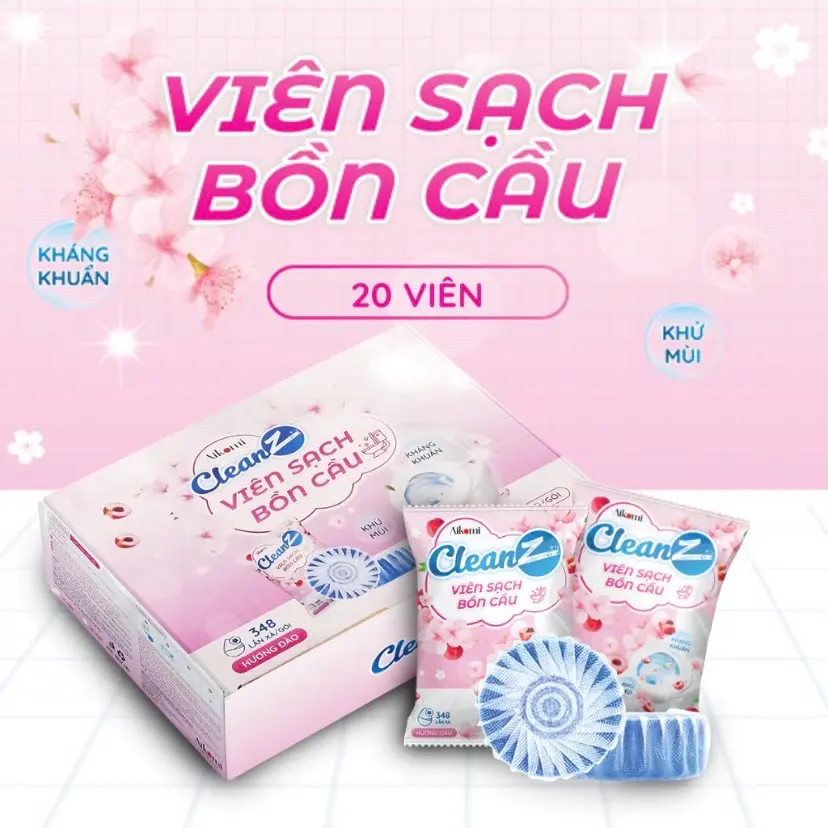 ( Combo 20 viên ) Viên sạch bồn cầu Cleanz hương đào giúp làm sạch bồn cầu khử mùi hôi , kháng khuẩn 50g