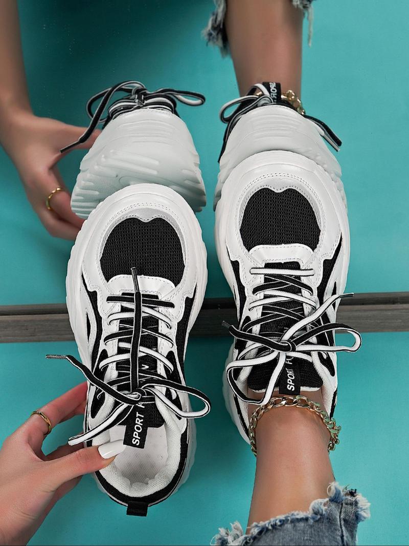 Product Introduction of Women's Fashionable Patchwork Lace Up Low Top Sneakers, Casual Comfortable Breathable Sports Running Shoes, All-match Basic Shoes for Daily Wear 3