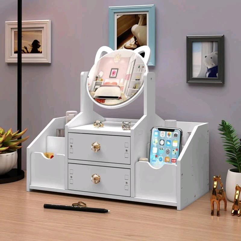 Kệ mỹ phẩm bàn trang điểm mini có ngăn kéo gương mèo