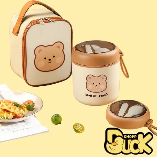 Hộp đựng cơm văn phòng giữ nhiệt Gấu nâu inox 304 Dear Bear tiện lợi, bình ủ cháo giữ nhiệt đựng thức ăn cho bé