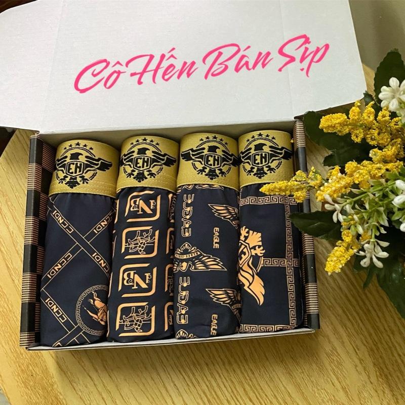 Hộp 4 quần ( tặng 1 = 5 quần ) Quần đùi sịp nam HOÀNG GIA Đại bàng chất thun lạnh cao cấp, cạp dệt co dãn tốt, Quần Boxer Quần Lót