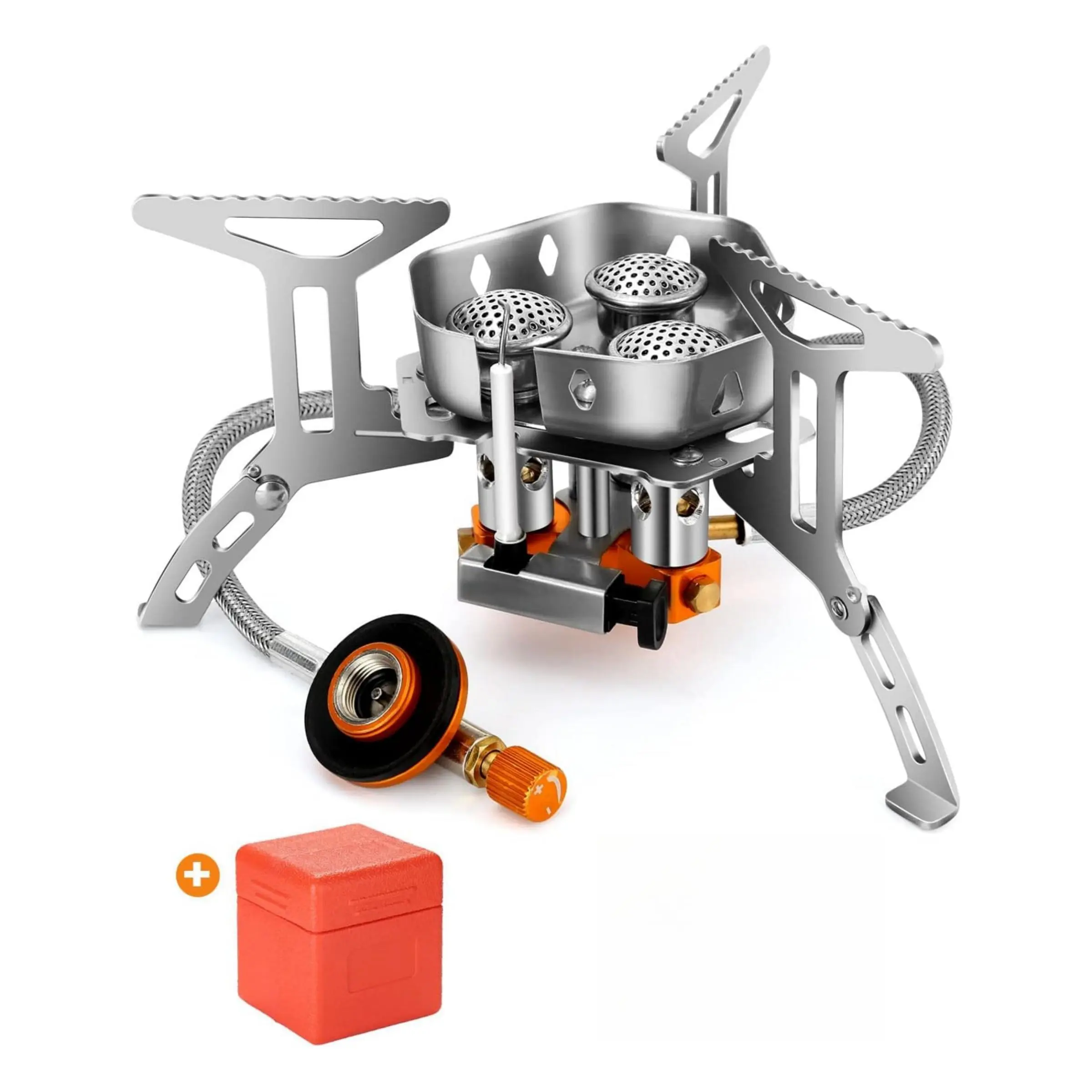 Portable Foldable Camping Stove, 3500W/6800W Windproof Camping Stove with Storage Box, Outdoor Camping Kitchenware for Hiking & Picnic