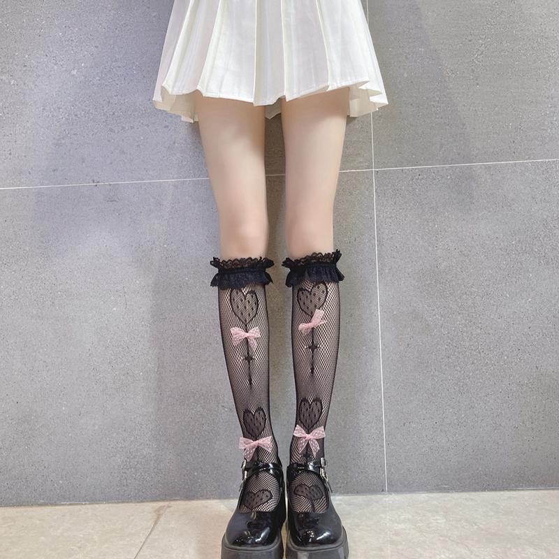 Product Introduction of Women's Lace Calf Socks Lolita Bows Knee Socks Japanese Style Princess Thigh High Loose Stocking for Lady Girls 9