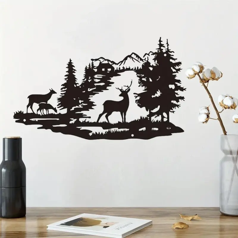 Metal Wall Decor, Deer & Forest Design Wall Art, Modern Minimalist Wall Decor, Wall Hanging Decor for Home Living Room Bedroom, Hangable 2