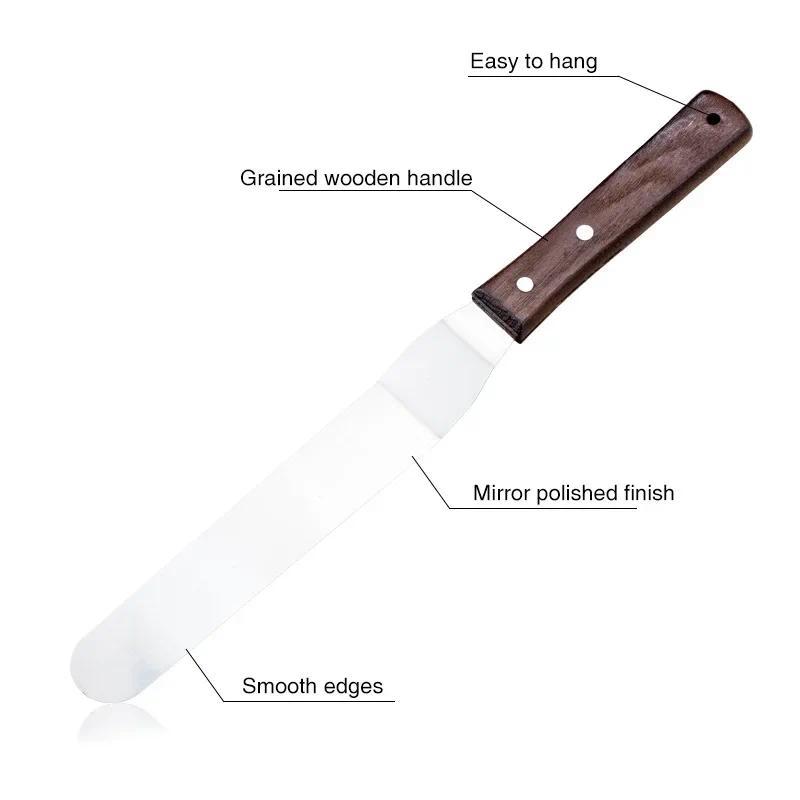 Product Introduction of Stainless Steel Spatula with Wood Handle 4 6 8 10 Inch Spatula Cake Decorating Tools Cream Knife for Cake Butter Smoother Icing 4