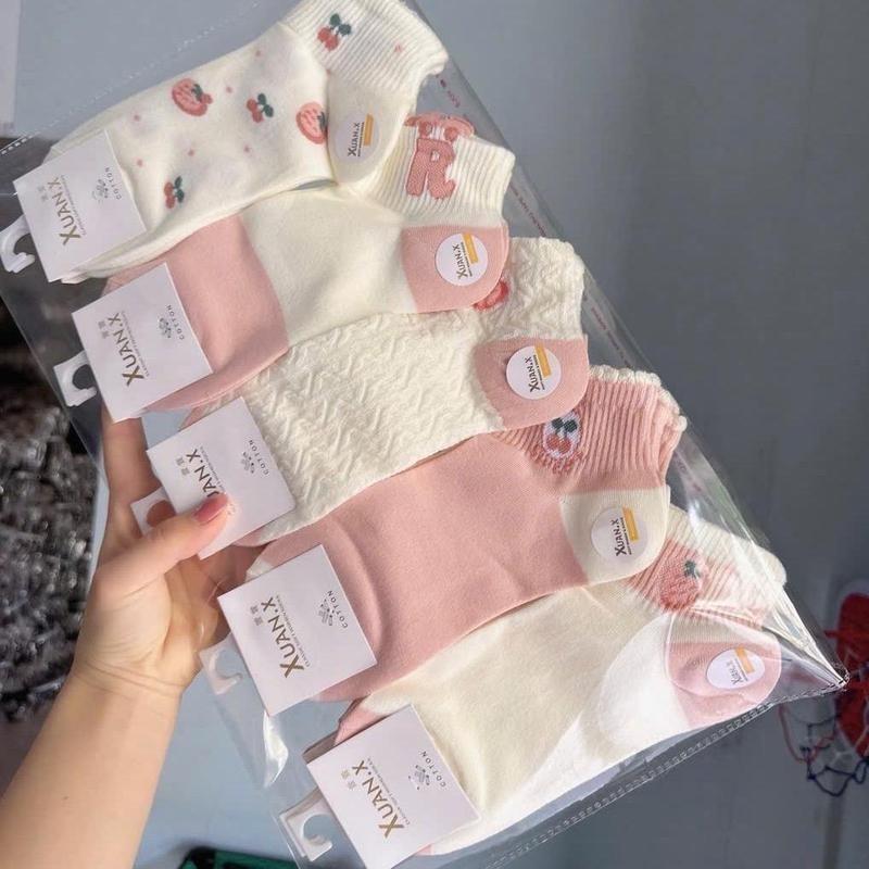 Set 10 đôi tất nữ cổ ngắn dệt kim in hoạ tiết dễ thương thời trang tất vớ nữ cotton thấm hút mồ hôi mẫu mới tat  gaucoca 1