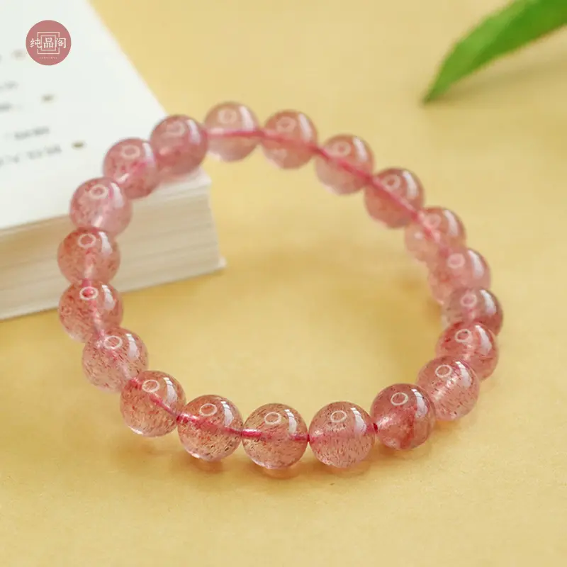 Gelang Kuarza Strawberi, Batu Alamiah, Gelang Kristal Berbintang, Tanpa Titik Hitam, Fesyen Wanita, Barang Kemas Mudah, Hadiah rose quartz crystal bracelet cherry stones jewelry