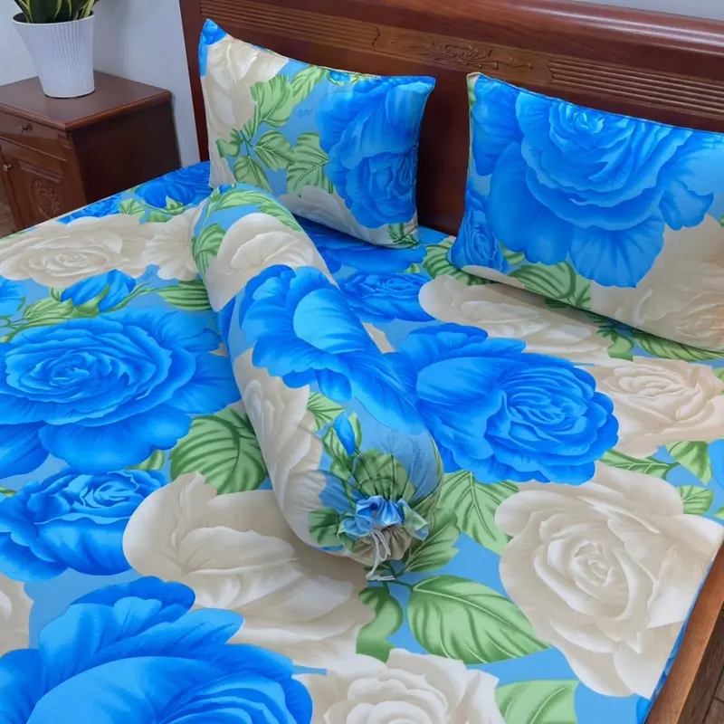 Combo bộ Dra gối 4 món thun lạnh Hàn quốc hoa hồng xanh đủ kích thước mềm mịn mát 1