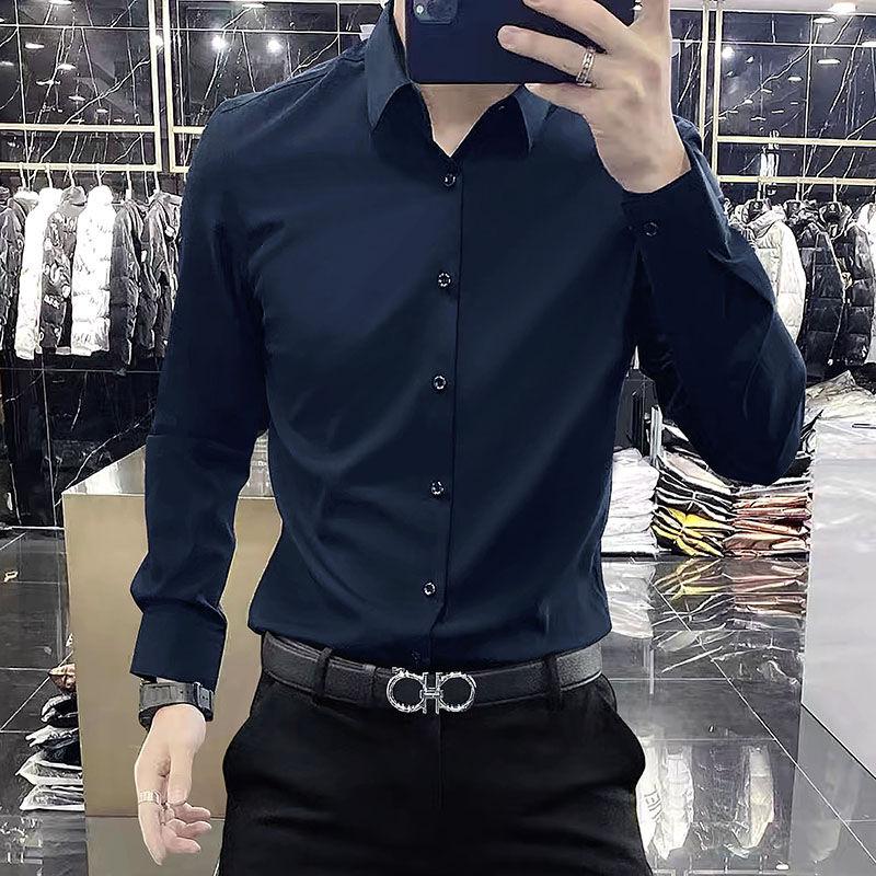 Áo Sơ Mi Nam Dài Tay, Màu Đen, Dáng Ôm, Hợp Xu hướng, Thích Hợp Cho Trang Phục Mùa Thu, Trang Phục Công Sở, Trang Trọng, Thường Ngày, Áo Sơ Mi Trắng, Có Thể Mặc Làm Đồ Lót, Áo Cánh 4