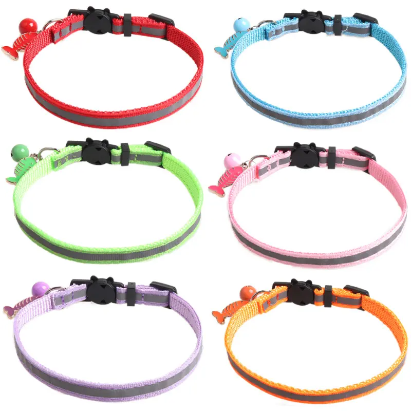 Reflective Cat Collar with Fishbone Charm - Night Safety Design, Adjustable for Small Cats