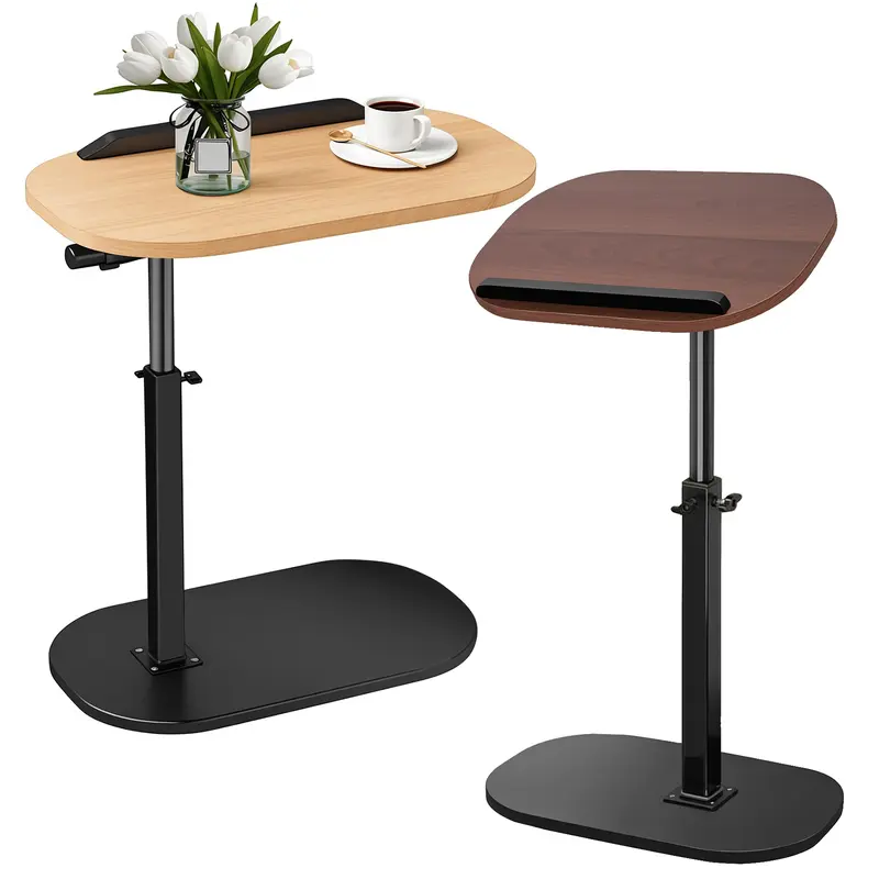 Adjustable C-Shaped End Table with 360° Swivel & 2-Tier Storage - Multi-Functional Reversible Skinny Side Table for TV/Couch/Bed (Brown) 0
