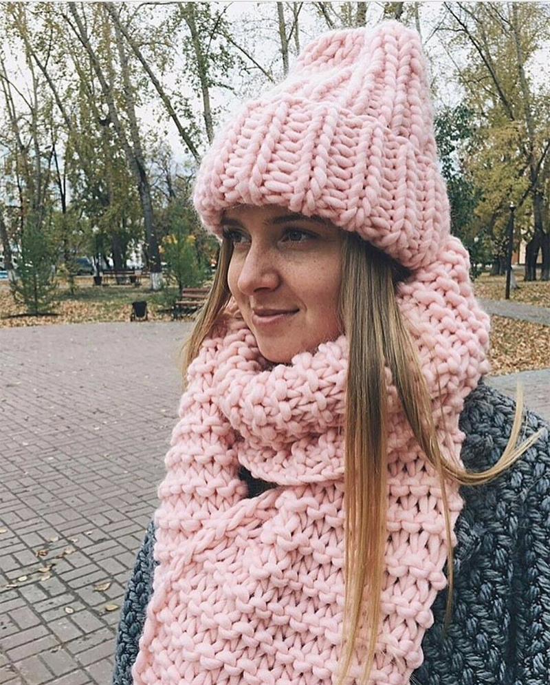 Product Introduction of Winter Knitted Beanies Hat Thick Soft Warm Coarse Large Knitted Solid Hat Female Ice Ski Bonnet Skullies Beanies Hat Cap 17