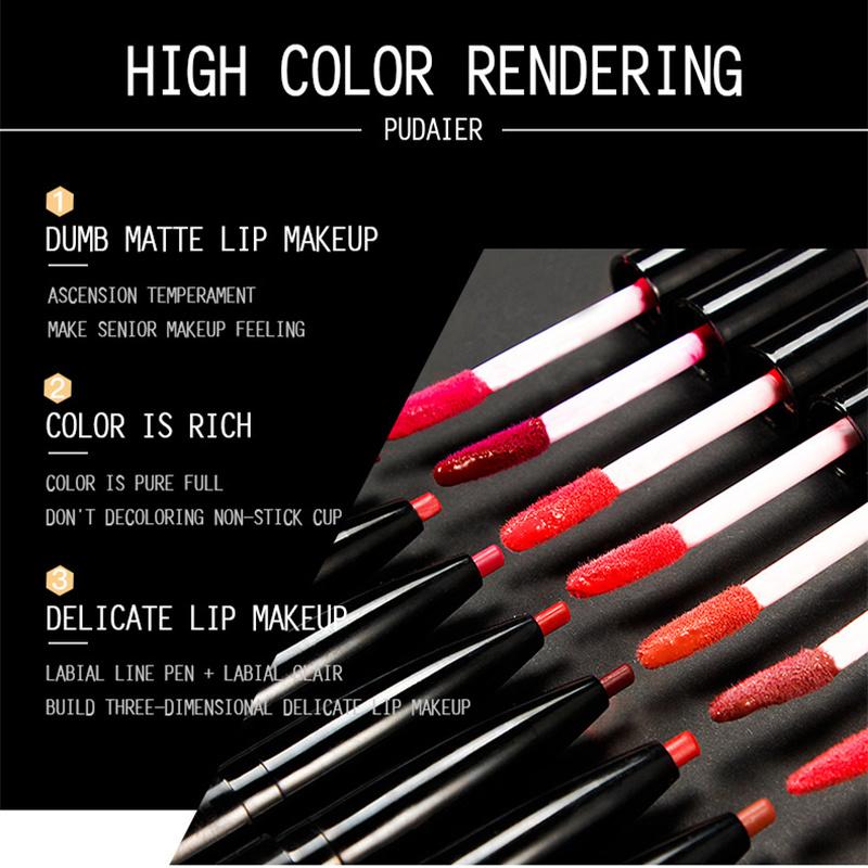 Gincu Cecair, 16 Warna Tersedia, Kemasan Pusam, Sesuai untuk Bibir Merah, Kalis Air, Tahan Lama, Termasuk Pensel Pelapik Bibir Ungu Bogel 5