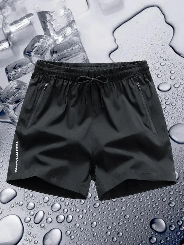 Men's Letter Print Drawstring Waist Shorts, Regular Fit Casual Pocket Zipper Shorts for All Seasons, Men's Bottoms for Daily Wear 1