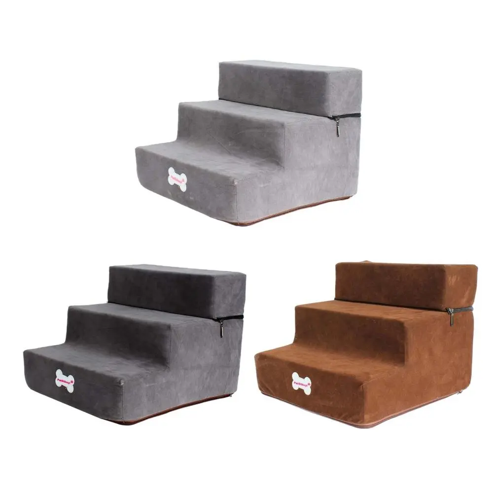 Portable Dog Stairs Ladder Anti Slip Removable Zipper Cover 3 Steps Climbing Toys Supplies Step Platform for High Bed Outdoor Indoor Puppy