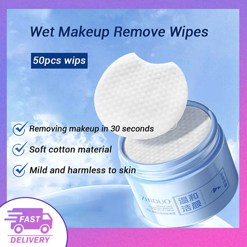 Khăn lau tẩy trang ướt, 55 chiếc, Khăn lau tẩy trang dạng Lỏng miếng bông, Dụng cụ làm sạch, dưỡng ẩm, làm sạch 0