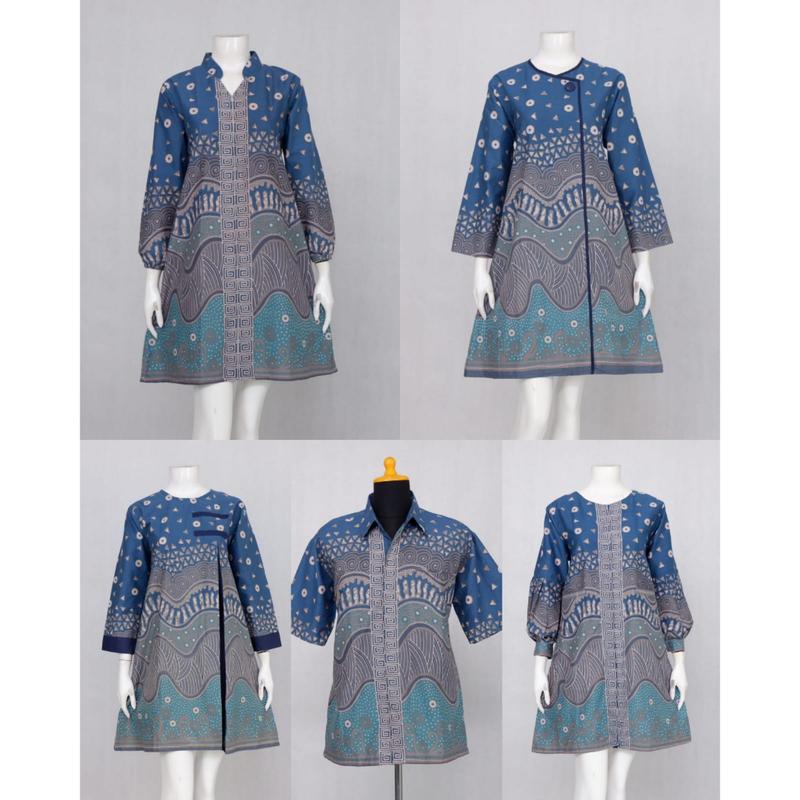 Couple Baju Batik Sarimbit Motif Abstrak Ombak #biru 0
