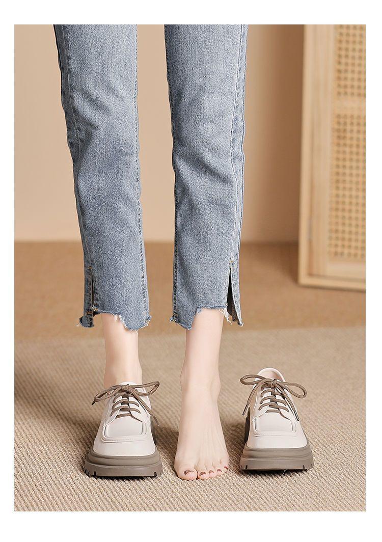 Product Introduction of Genuine Leather Loafers for Women 2024 Spring and Autumn New Soft Sole Thick Sole Lace-up Retro Single Shoes Versatile British JK Small Leather Shoes Women 20