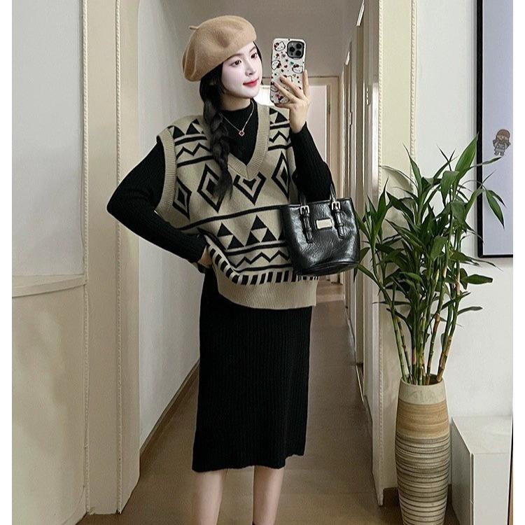 Svl772 Set váy len kèm gile thổ cẩm trẻ trung dáng dài Áo Nữ