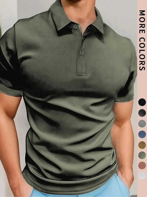 Men's Solid Color Pique Polo Shirt, Regular Fit Casual Breathable Comfortable Short Sleeve Top for Outdoor Daily Wear, Men's Clothes for All Seasons, Tropical 0