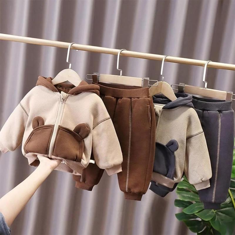 Bộ Nỉ Bông Có Mũ Tai Gấu  Bé , Bộ Mùa Đông Áo Khoác Có Mũ Bé Trai, Bé Gái Từ 6-28Kg