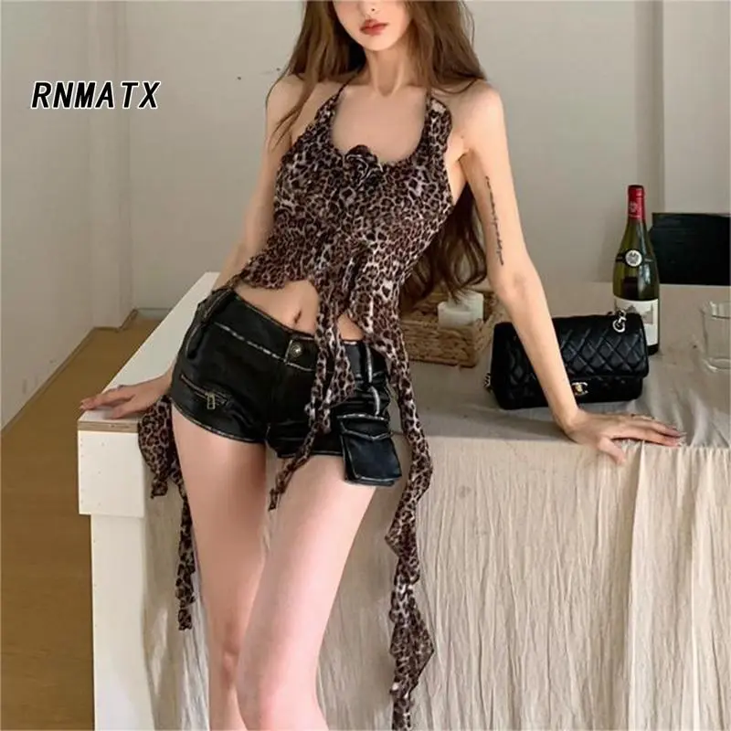 Áo Hai Dây Mùa Hè, Nữ, Không Tay, Cổ Yếm Hở Lưng, Họa Tiết Da Báo, Áo Ba Lỗ Xu Hướng, Đồ Mặc Đi Biển / Thường Ngày Phải Có, Ưu Đãi Đặc Biệt Trong Thời Gian Có Hạn