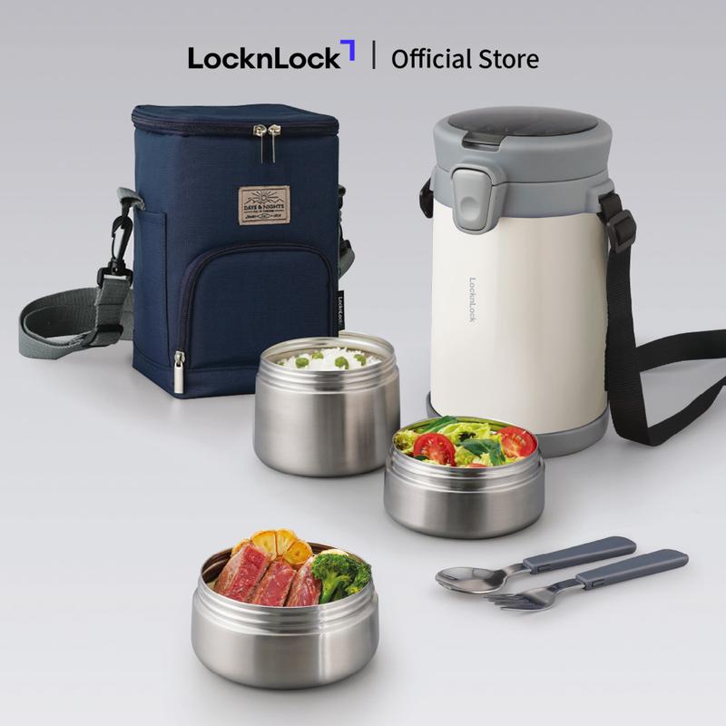   LIVE  Bộ hộp cơm giữ nhiệt Easy Carry 2.0L LHC8039  2 màu Trắng Xanh  - kèm bộ muỗng nĩa và túi đựng  Gồm 1 hộp 720ml+ 2 hộp 420ml  