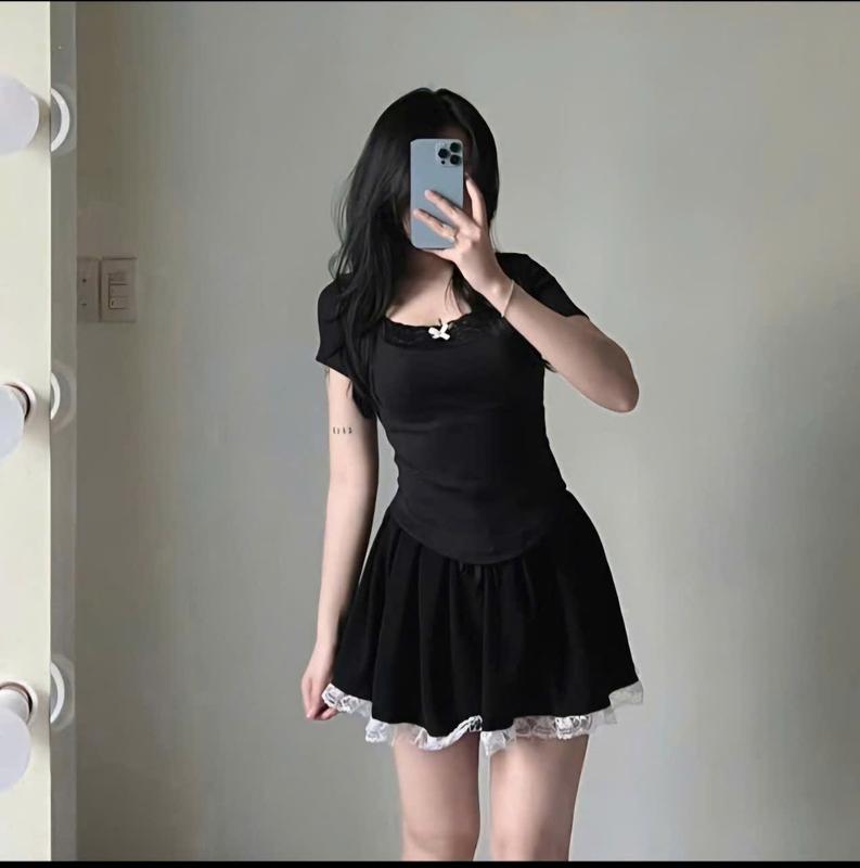 Chân váy xếp ly hộp phối ren chất tăm hàn cạp chun co giãn 40_60kg có quần bảo hộ top women hottrend - Bo Chun Màu Xám 2