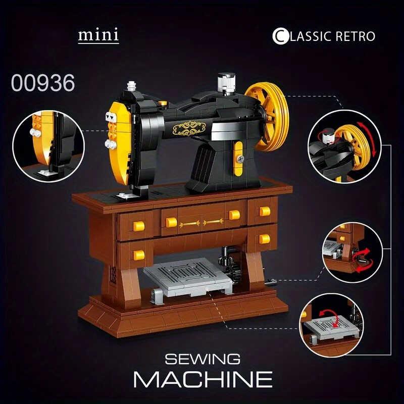 Product Introduction of 633PCS Simulation Retro Sewing hine Building Bloc Model Creative Desktop Decoration Children's DIY Toys Christmas Gifts 12