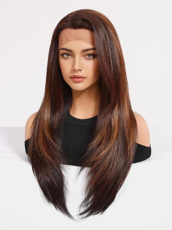 24 Inch Long Straight Wigs for Women, Gorgeous Fluffy Wigs without Bangs, Synthetic Lace Wigs for Party, Daily Use 4