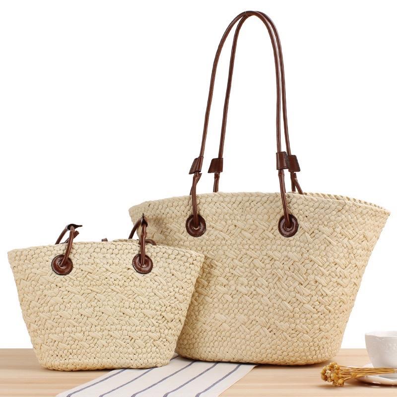 Túi cói quai nâu sz20 & sz30 siêu xinh mặt gỗ ( Tiệm Cói Cô Chinh ) 1