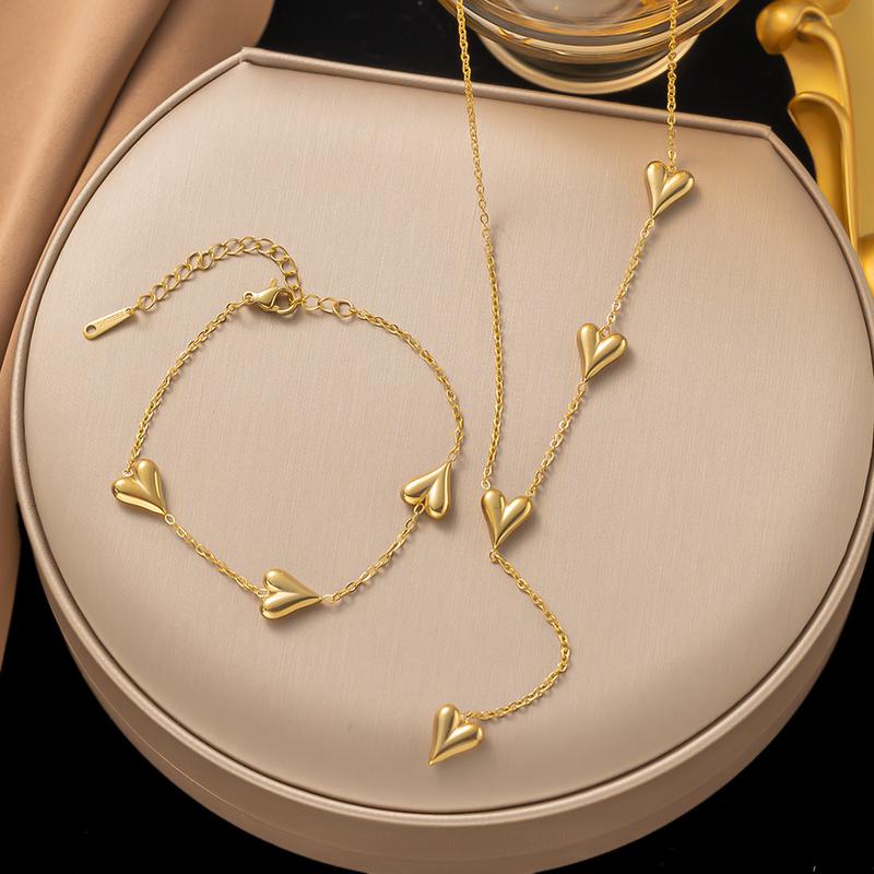 Product Introduction of Sweet Peach Hearts Necklace for Women Special-Interest Design Heart Bracelet Titanium Steel Wide Anchor Wristband Love kalung 4