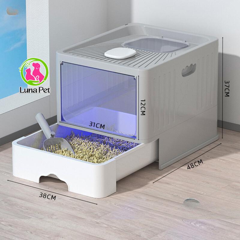 Nhà vệ sinh cho mèo 2 cửa hình vuông có đen tia cực tím UV khử khuẩn Luna Pet NV05