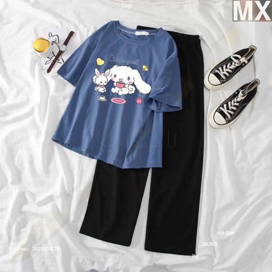 [FREESHIP] SET Áo Thỏ cinna và quần suông đen, Áo thun from rộng, rộng rãi thoải mái mặc ở nhà và mặc đi chơi  -Mei Xu shop