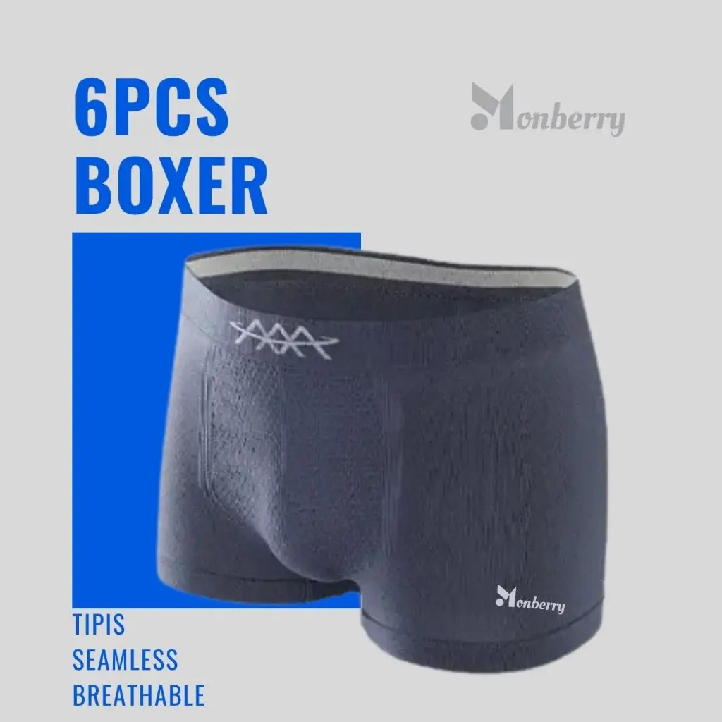 Monberry Boxer Celana Dalam Pria Airism Isi 6 MBX3 Pakaian Dalam Pendek Breathable Comfortable Seamless Kolor Briefs Pendek CD Underwear Dalaman Sempak Men Man Cowok Laki Motif Polos