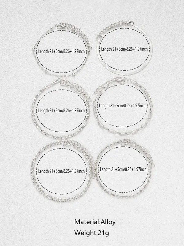 Women's Boho Style Minimalist Anklets, 6pcs/set Fashionable Retro Anklets for Women & Girls, Trendy All-match Vintage Body Jewelry As Gift for Summer Decor 5