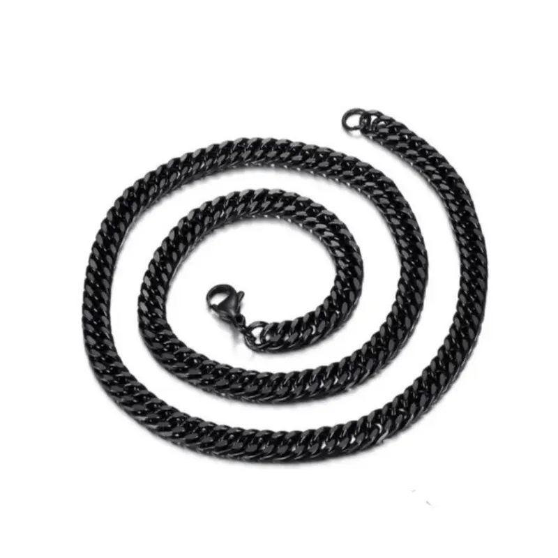 Kalung Titanium Rantai Pria Silver Anti Karat Hitam Stainless Tipe 316L - Aksesoris Fashion Unik dan Keren - Kulit 1