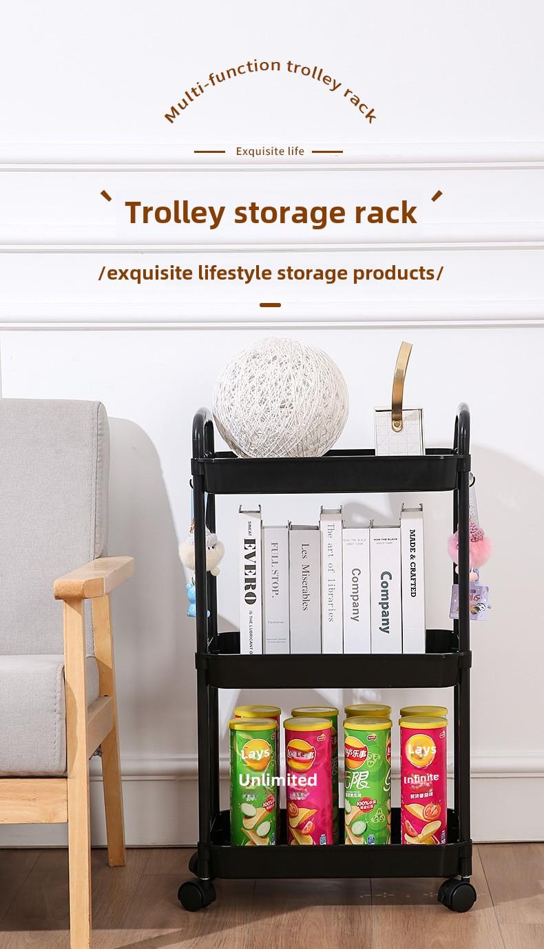 Product Introduction of Bookshelf Floor-standing Movable Household Simple Multi-layer Snack Storage Rack Reading Bookshelf with Wheels Multi-functional 2