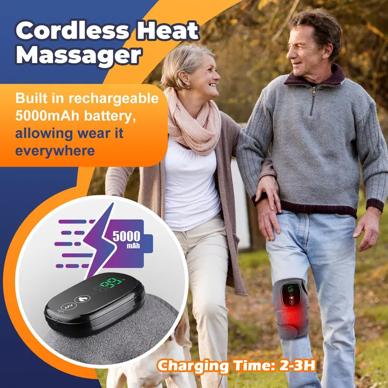 Electric Knee Massager, Rechargeable 3 in 1 Knee Elbow Shoulder Heating Pad, Wireless Hot Compress Relaxation Vibration Massage Tool for Home & Travel 5